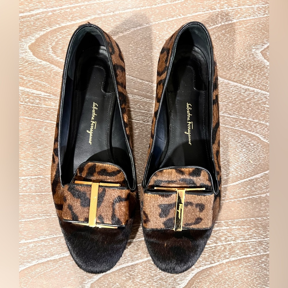 Women’s Salvatore Ferragamo Ferragamo Brown Pony Hair Flower Heel Slipper Shoe